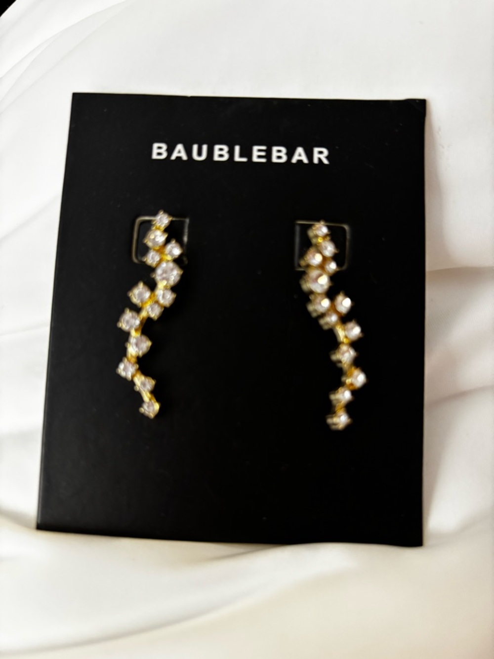 BaubleBar Farah Ear Crawler Gold Sparkling Crystal Cascade Earrings